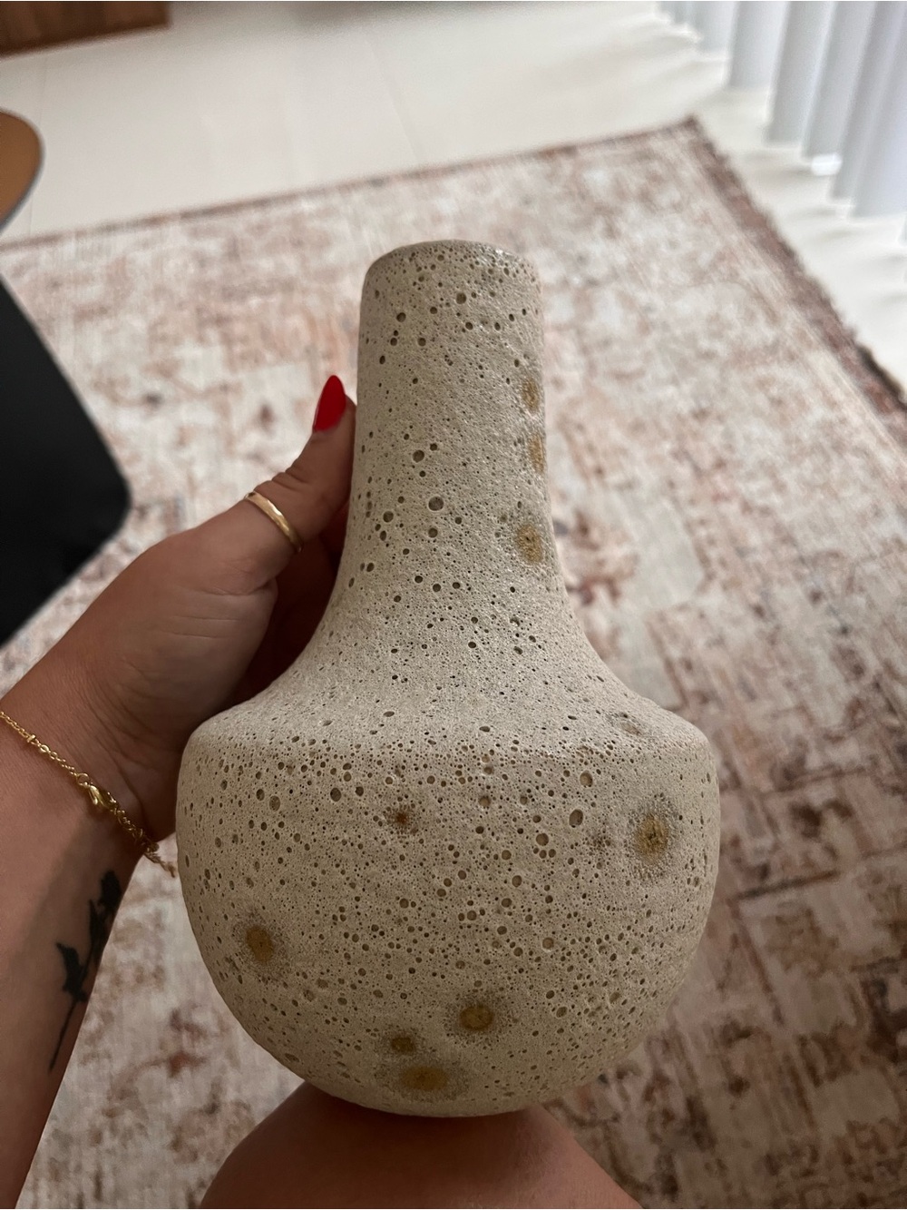 Crate&Barrel Cream Ceramic Vase with Brown Speckle Accents